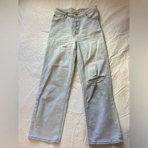 Levi's Ribcage High Rise Straight Ankle Denim Distressed Jeans